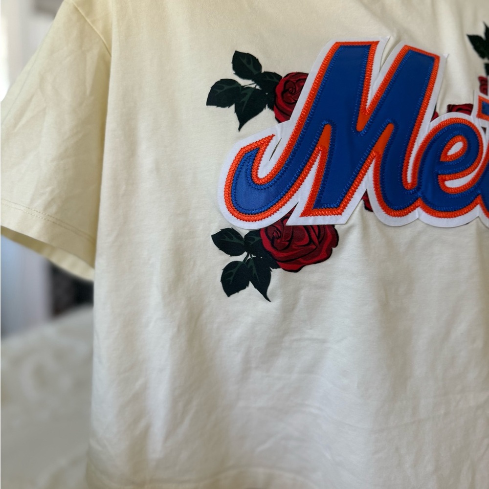 Mets Floral Logo Cotton Short Sleeve Tee - Cream/Blue/Orange - Picture 4 of 11